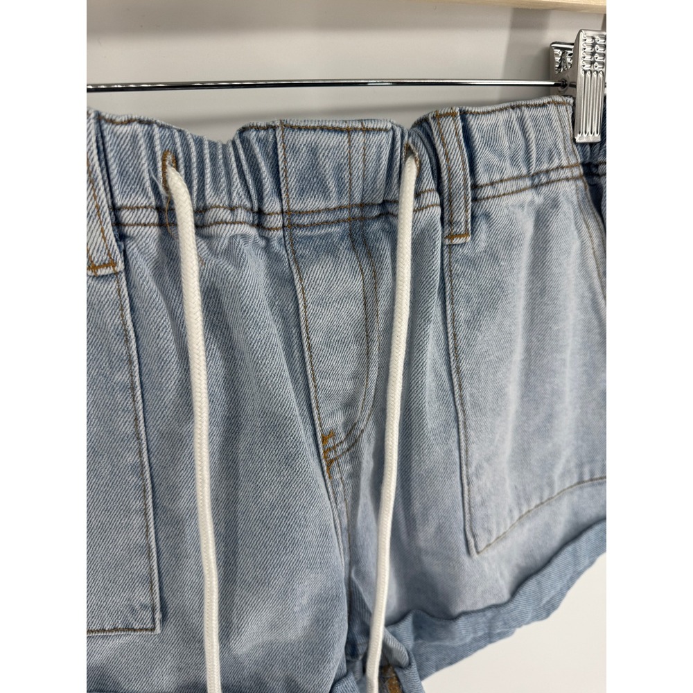 Cider Womens Light Blue Denim Paperbag Shorts Elastic Waist Drawstring Small - Picture 2 of 7